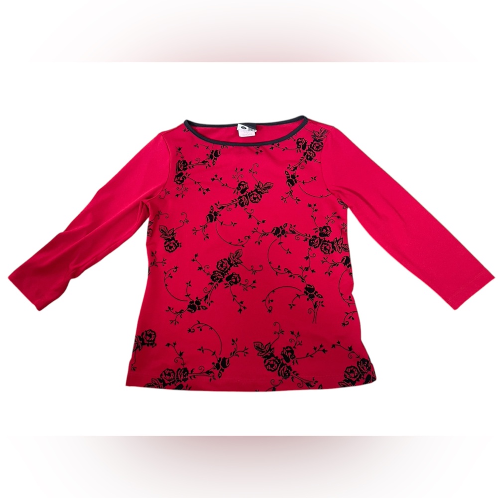 Avenue of the Stars Vintage 90s Red Black Velvet Floral Goth Witchy Cropped Top